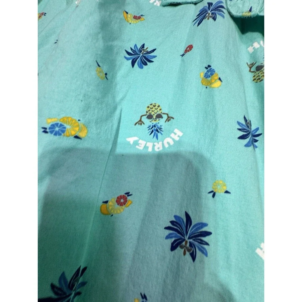 Hurley Men's Teal Party Hawaiian Short Sleeve Button Up Shirt‎ M Bright AOP